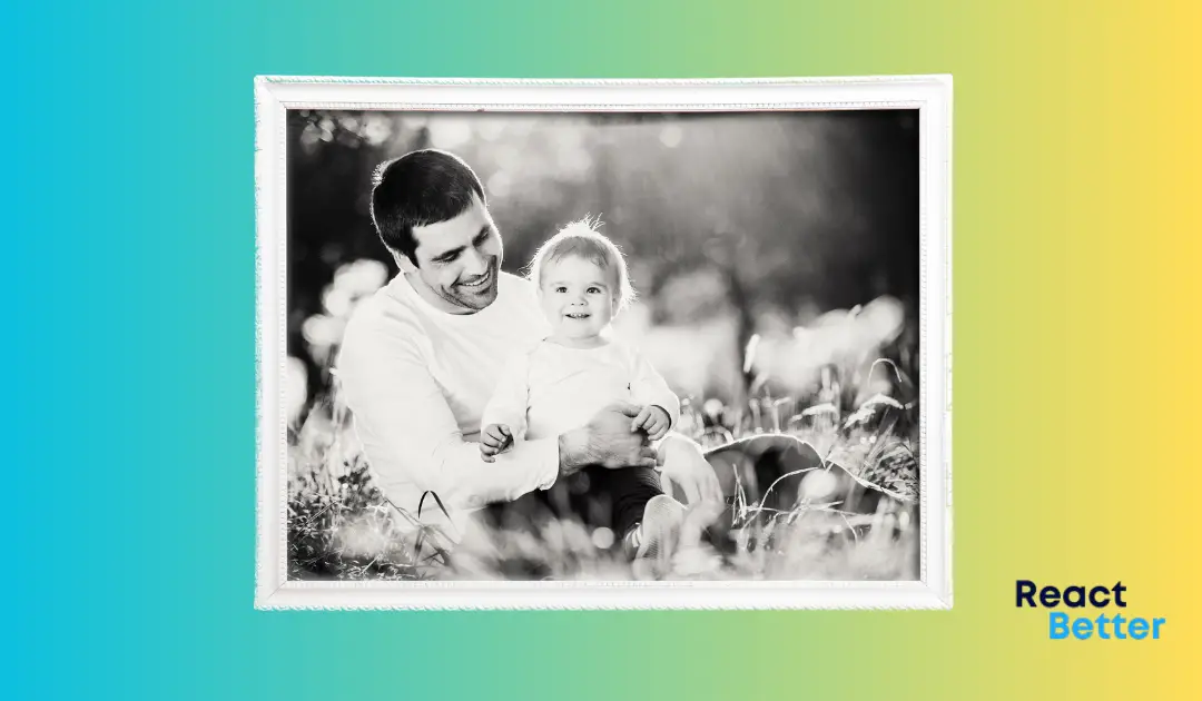 framed photo of a father and child featured